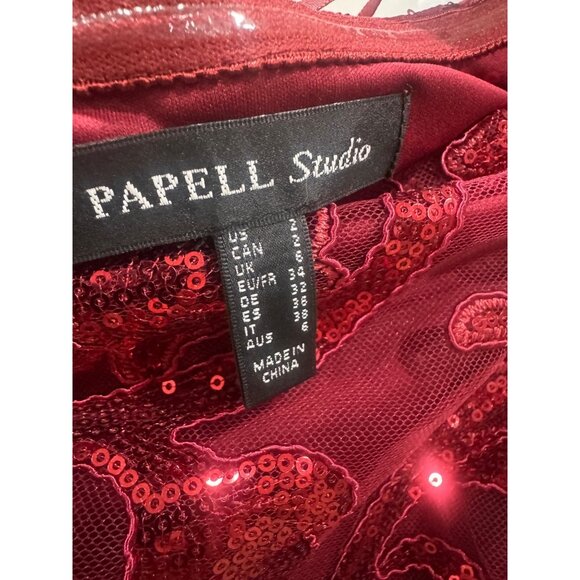 Adrianna Papell Garnet Red Off-Shoulder Sheath Dress Size 2 - Sequin Floral Embe - Picture 3 of 7